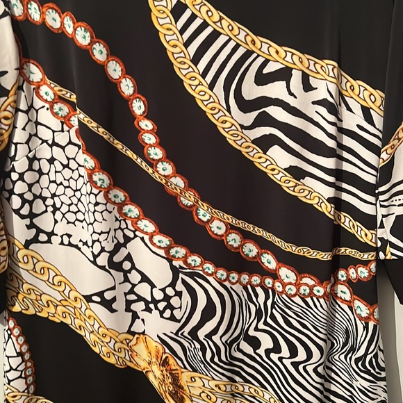 Frank Lyman Midi Dress Lined Black Animal Print Chain Stretchy Women’s Size 14 - Picture 4 of 5